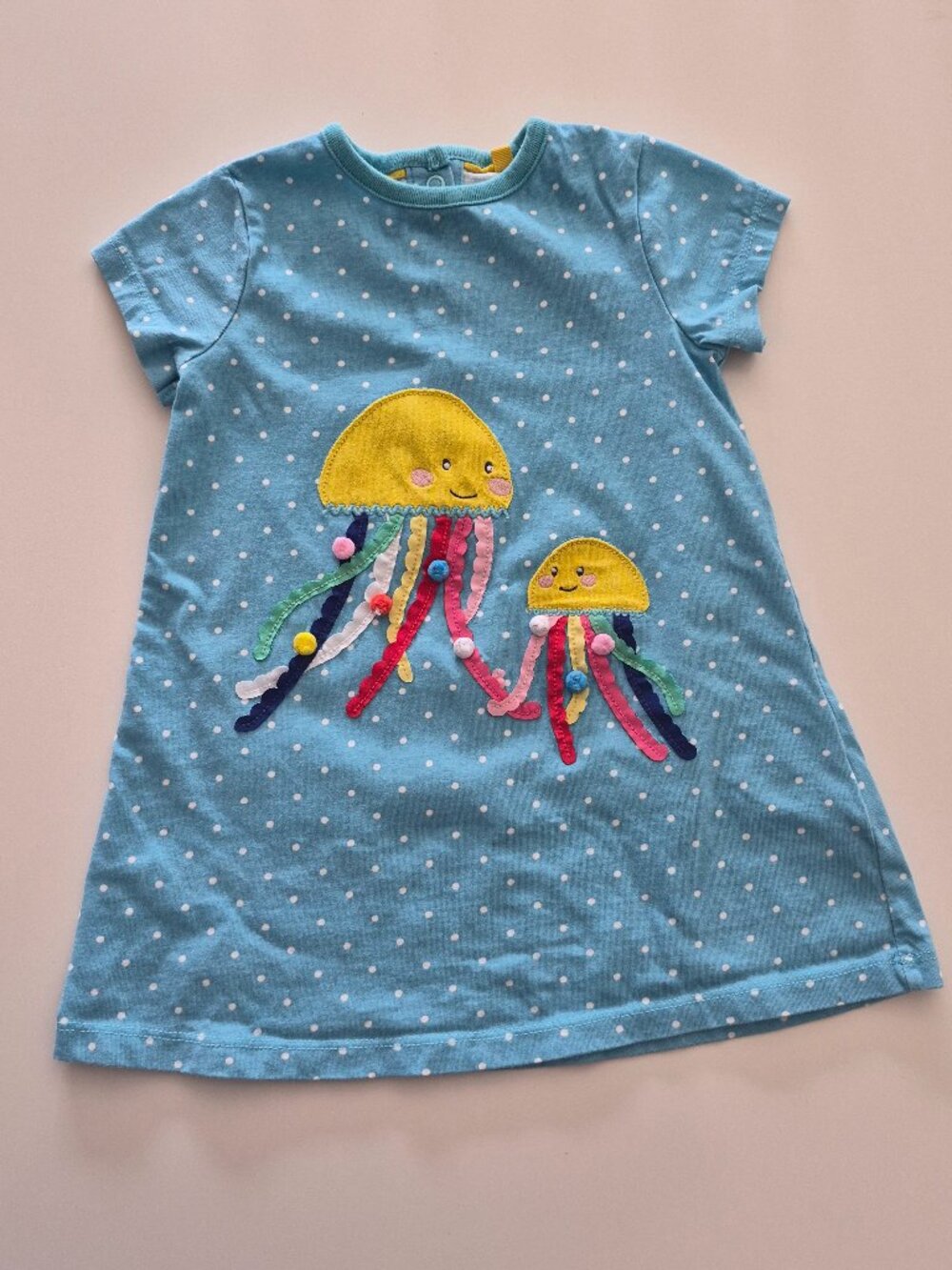 Baby Boden Dress Girls 12-18M Jellyfish Applique Polka Dot Cotton Knit